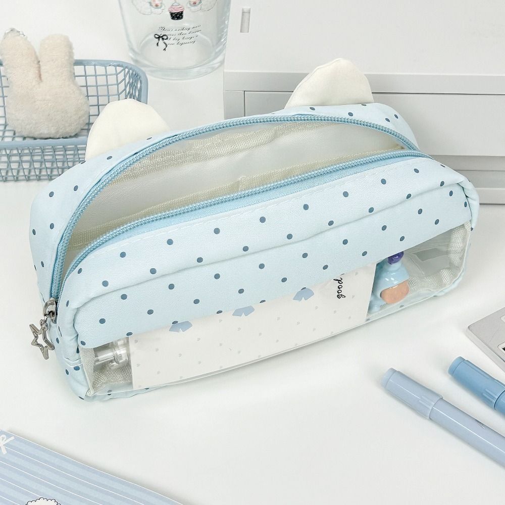 Large Capacity Pencil Case Cat Ears Design Pencil Pouch Portable Stationery Bag  Gift