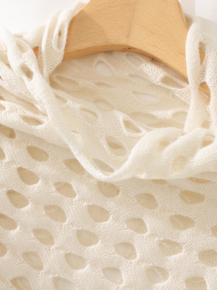 100% Cashmere Openwork Scarf Large Mesh Women Knit Shawl Knotted Wrap Casual Soft Warm Cashmere Hollow Out Cappa Cozy 170x43cm
