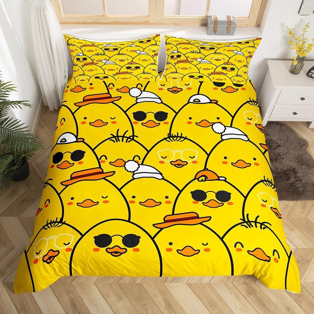 Yellow Duck Duvet Cover Twin Cartoon Ducks Comforter Cover Farmhouse Wild Animal Bedding Set Rustic Country Wildlife Quilt Cover