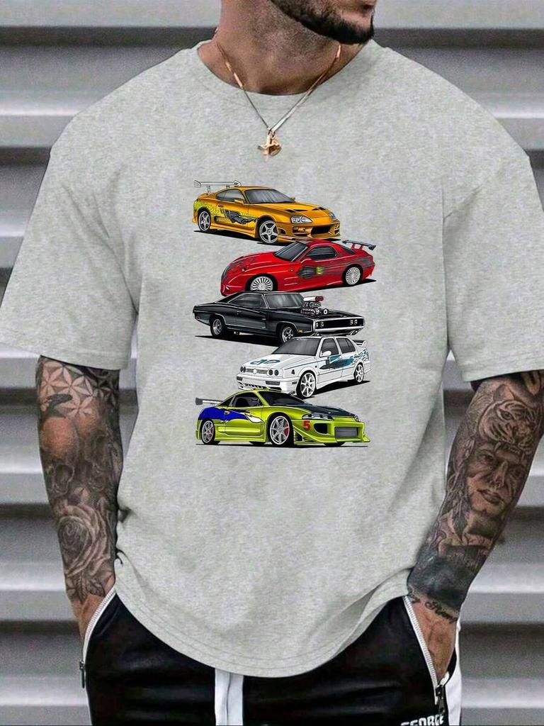Unisexs Car Enthusiast Print Round Neck Short Sleeve Casual TShirt