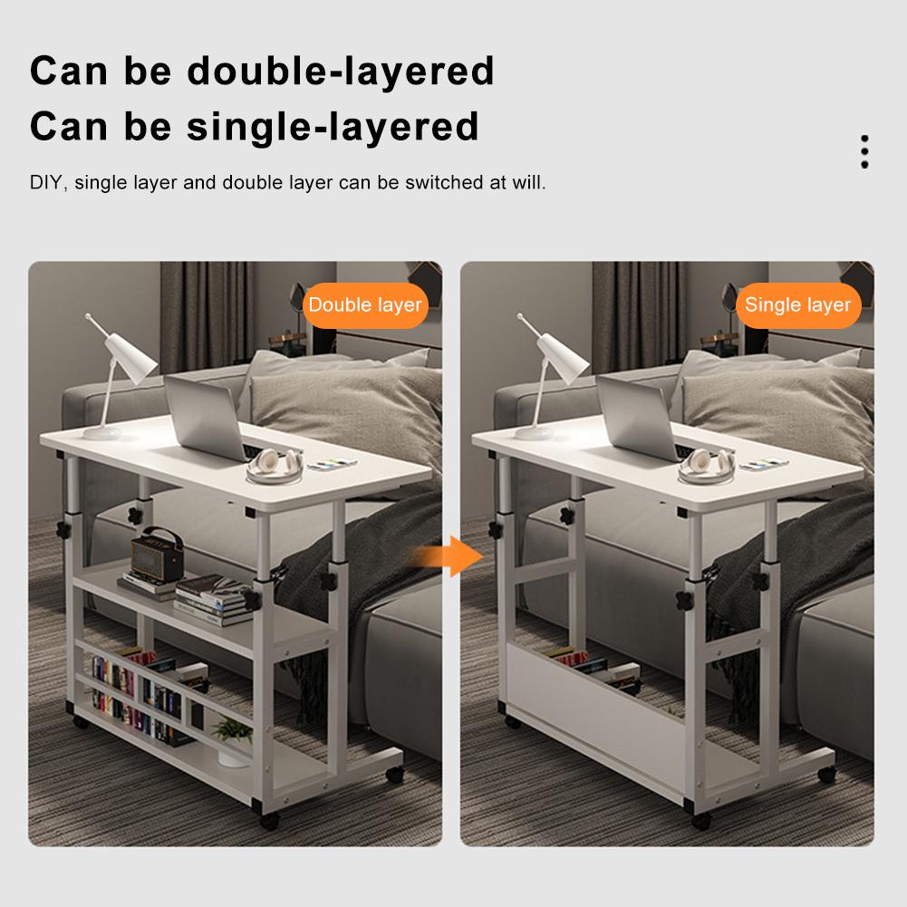 Folding Adjustable Table Multifunctional Bedside Laptop Desk with Rolling Wheels Mobile Laptop Standing Desk Multi-Layer Storage