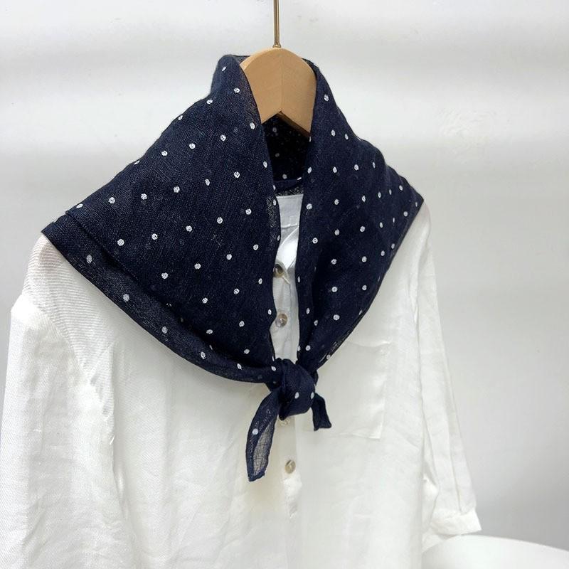 Literary And Elegant Yarn-Dyed Linen Plaid 70Cm Small Square Scarf, Neck Protection Japanese Simple And Versatile Small Scarf