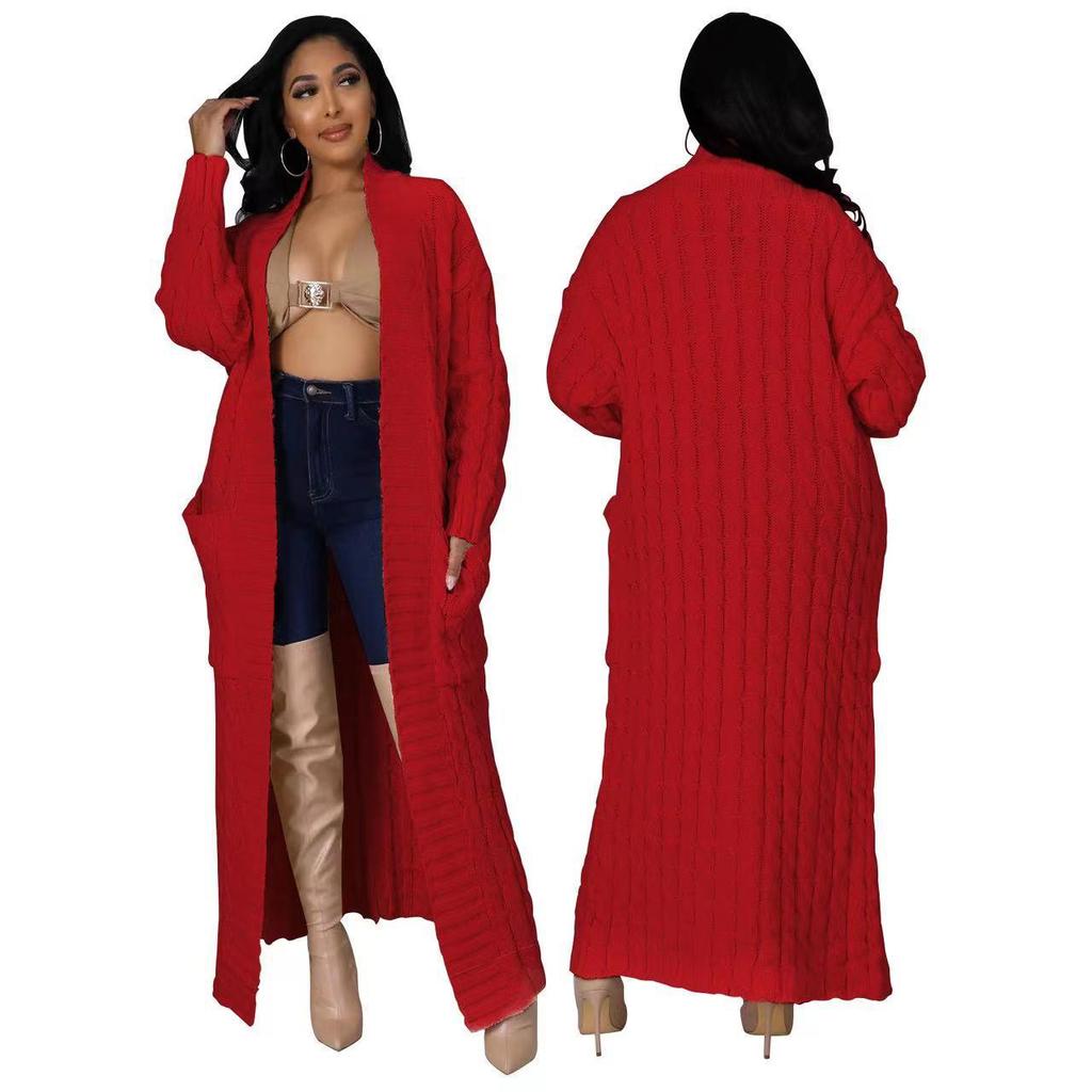 2025 New Women's Fashion Long Sleeve Pocket Cardigan – Autumn/Winter Pure Color Sweater