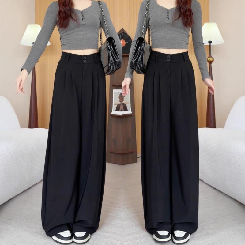 Black suit pants women's new autumn casual pants small senior feeling lazy style loose wide-leg pants