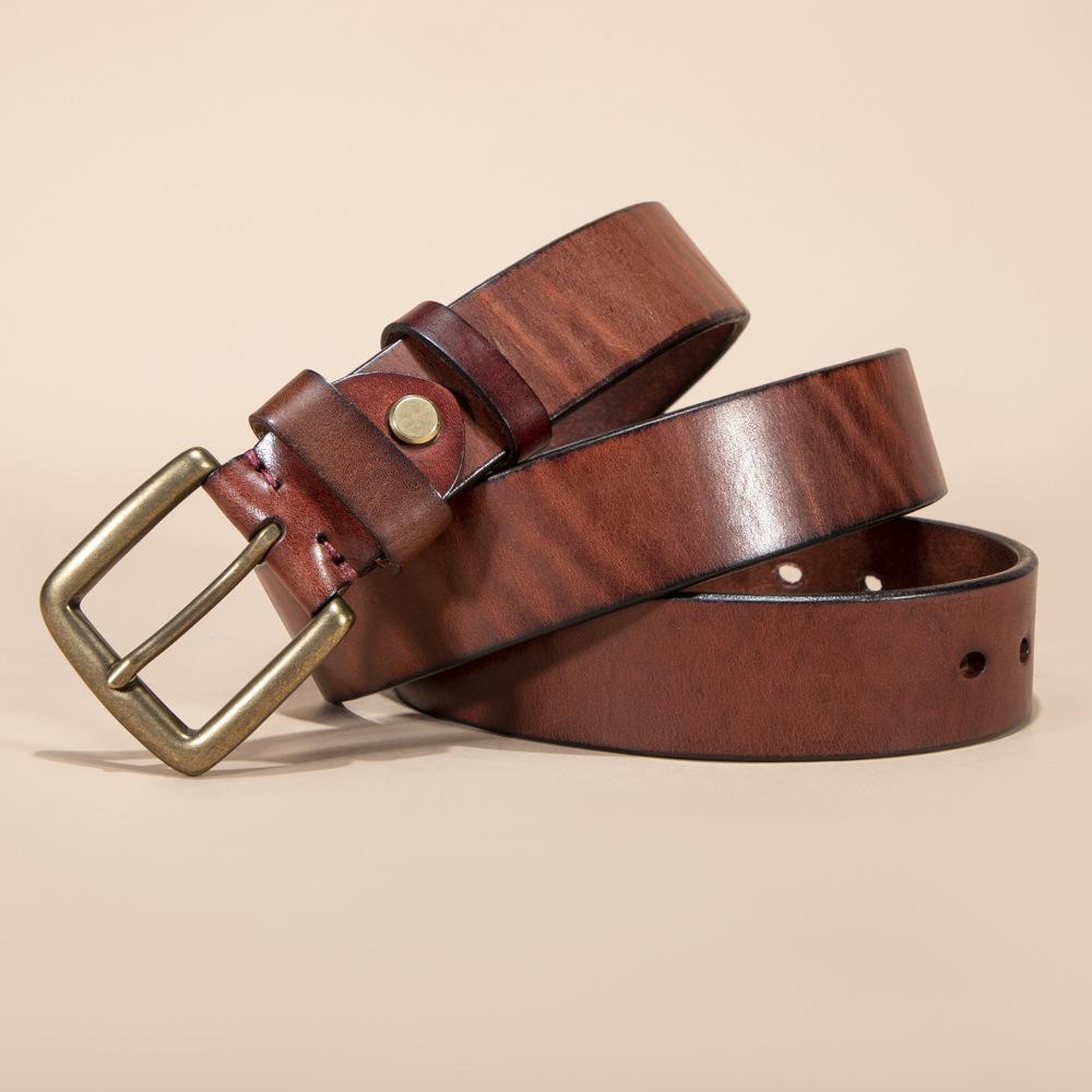 Retro Copper Buckle Handmade First Layer Cowhide Belt Men's Belt Leather Casual Pants Belt