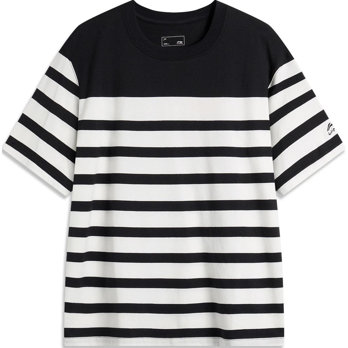 

Li-Ning Удобная Повседневная Полосатая Футболка с Круглым Вырезом и Коротким Рукавом Мужские Топы Черный Молочный AHSU299-1 2XL