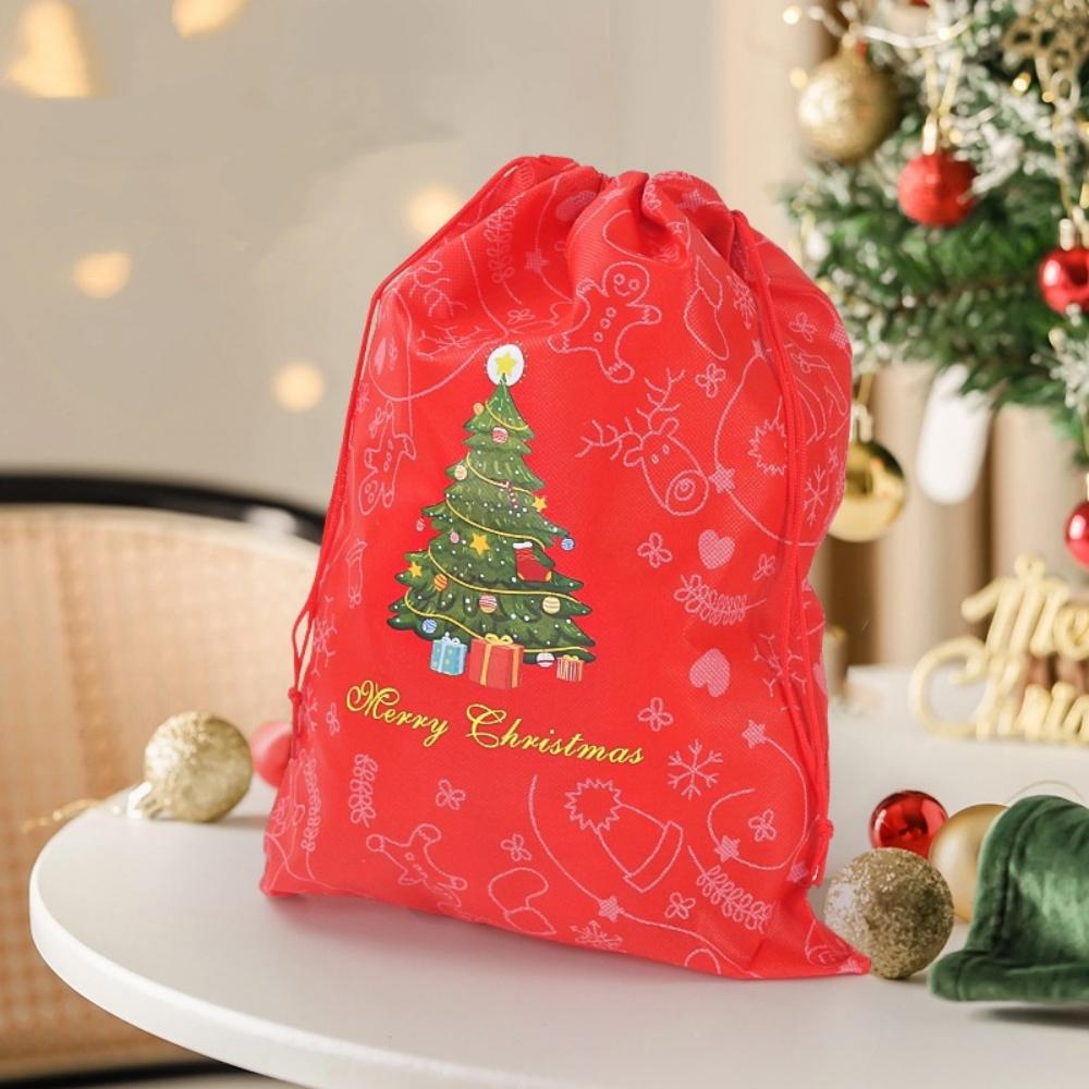 Cartoon Christmas Tree Bag Environmentally Friendly Santa Claus Pattern Bag Non-Woven Drawstring Bag Festive For Birthday Candy