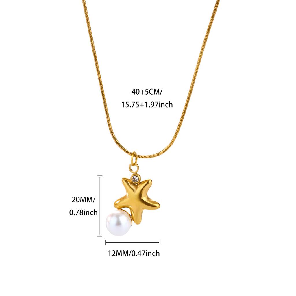Stainless Steel Heart Star Necklace for Women Gold Color Anti Fading Choker Marine Life Zircon Summer Vacation Accessories Gift