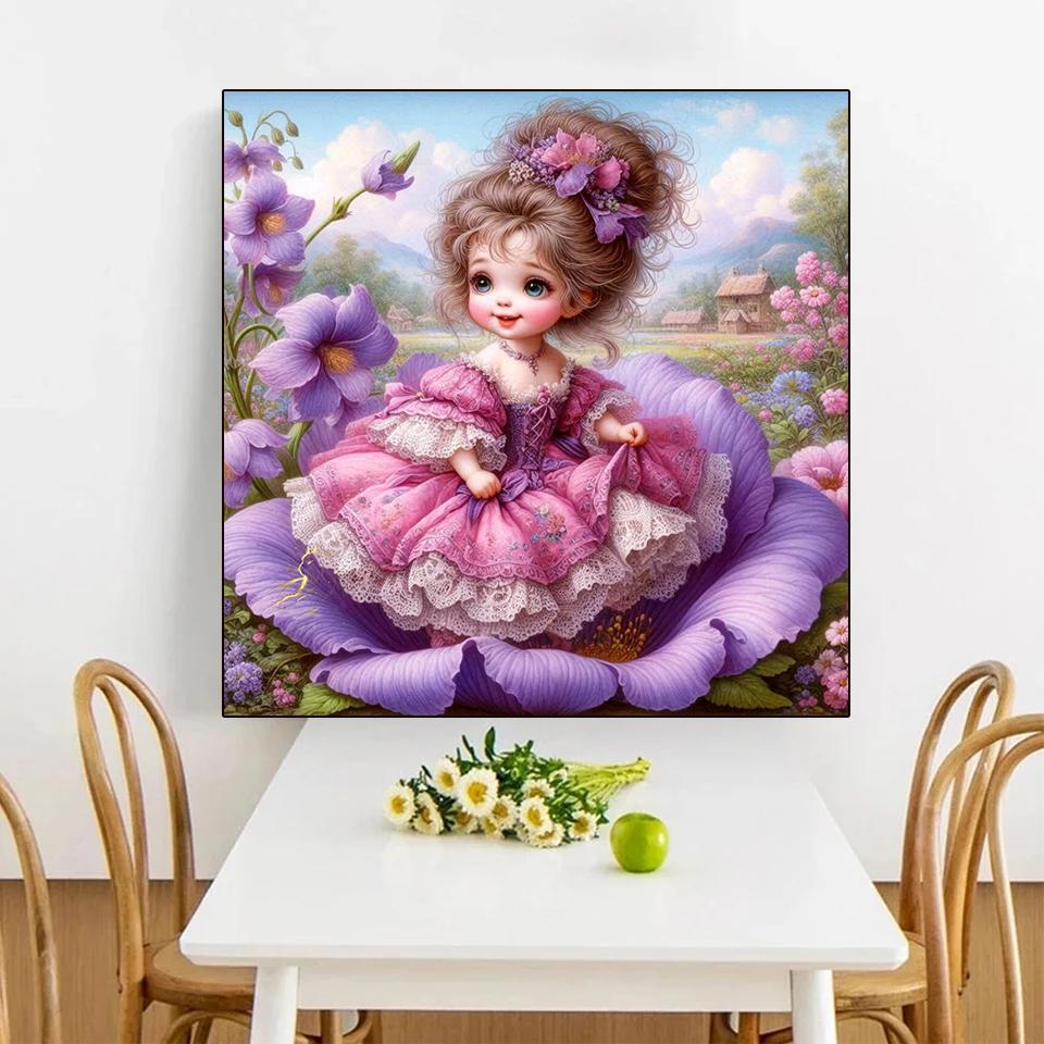 Diy Full Round Square Mosaic Art Cartoon Elf Diamond Painting Set New Product Arrived Flower Elf Girl Embroidery Decoration