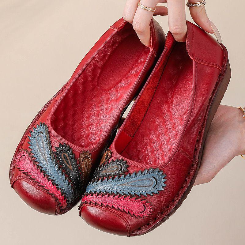 Fashion New 2025 Genuine Leather Wedge Flats Woman Patches Slip On Shoes Elegant Women's Loafers Handmade Platform Moccasin Ladies Flats