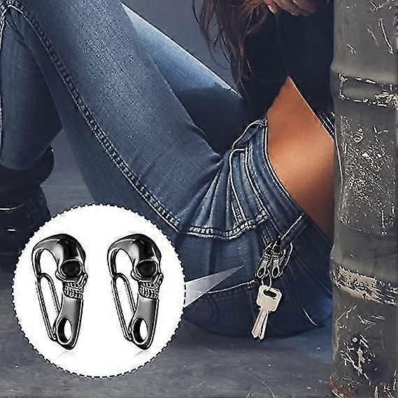 2 Pieces Skull Key Chain Skull Wallet Chain For Men Heavy Metal Skull Key Ring Skull Clasp Key Buckle