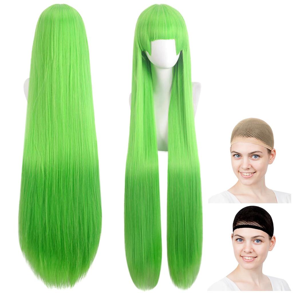 CaseEden Cosplay Wig, Smooth, Long, 100cm, Heat-Resistant, Light Green, Includes 2 Wig Nets