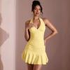 European and American Sexy Deep V-neck Neck Halter Short Skirt Spice Girl Low-cut Slim Dress