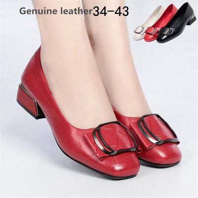 Markenschuhe Dicke Absätze Damen Pumps Echtes Leder Party Hochzeitsschuhe Damen Weiches Rindsleder Schwarz Büro Arbeitsschuhe