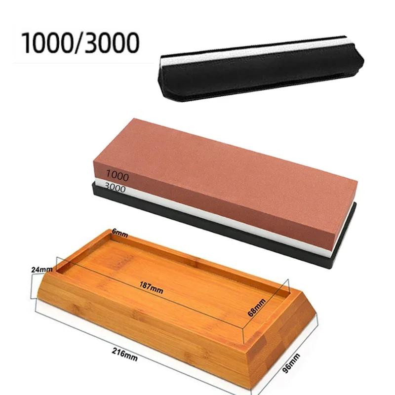 Profesionální sada kamene na broušení nožů 400/1000 3000/8000 Zrnitost Protiskluzová bambusová základna Oboustranné vedení nože brousek