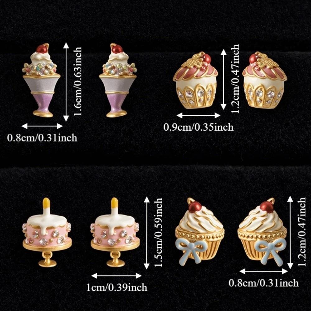 Enamel Birthday Cake Stud Earrings Childishness Zircon Mousse Cake Earrings Korean Style Y2K Ice Cream Ear Studs Gift