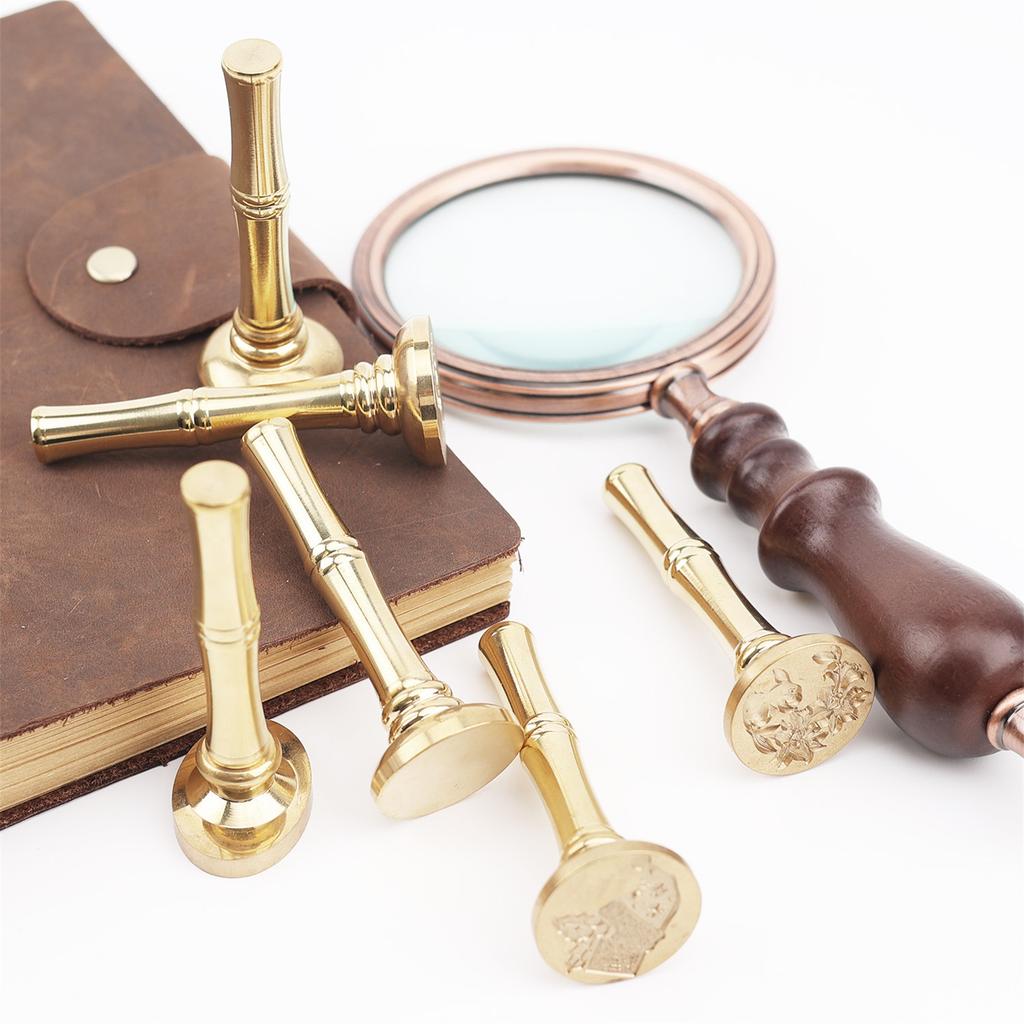 1/5pcs Bamboo Fire Paint Stamp Handle Copper Wax Sealing Stamp Tool for Scrapbooking Handmade Stamps Accessories 65mm