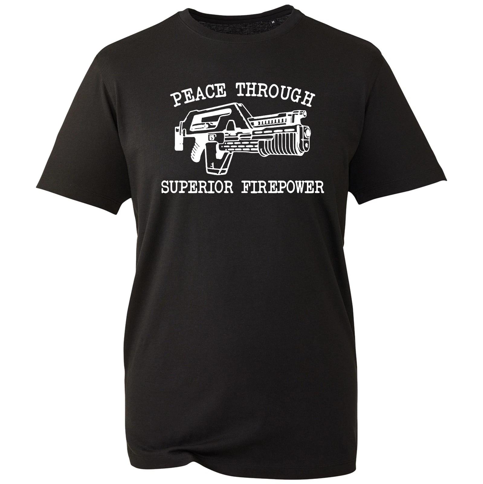 Peace Through Superior Firepowers T-Shirt Funny Gaming Graphic Tee, Gamer Humor 2XL