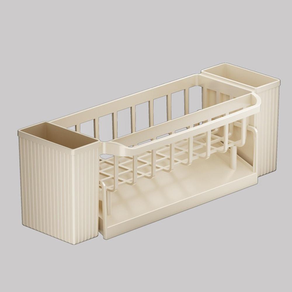 

Plastic Kitchen Storage Rack Rag Organizer Large Size Self-draining Sink Shelf Multifunctional Large Capacity Soap Basket бежевый