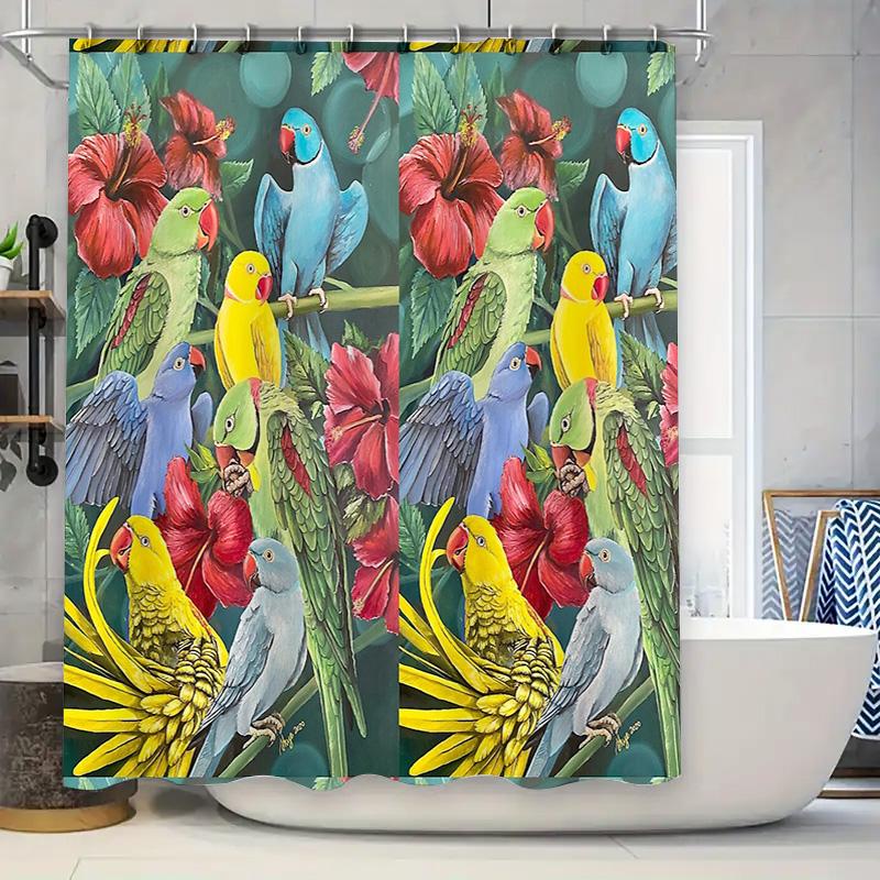 

Tropical Bird Shower Curtain Botanical Forest Nature Bathroom Decor Teal Green Blue Colorful Exotic Wildlife Home Decor W60H190(CM)-1 Pcs
