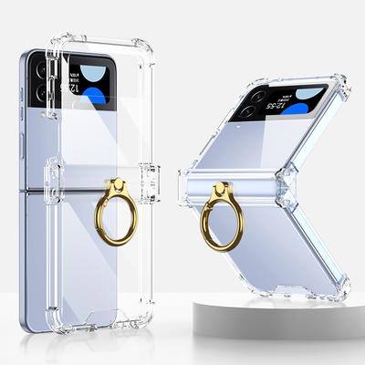 Shockproof Transparent Case With Ring For Samsung Galaxy Z Flip 4 Flip4 5g Case Hinge Protection Clear Reinforced Corner Cover