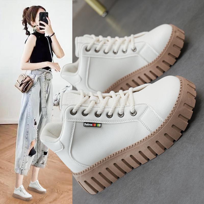 Fashion retro high-top casual leather shoes for women's 2025 autumn and winter new versatile ins trend heightening short boots 2288