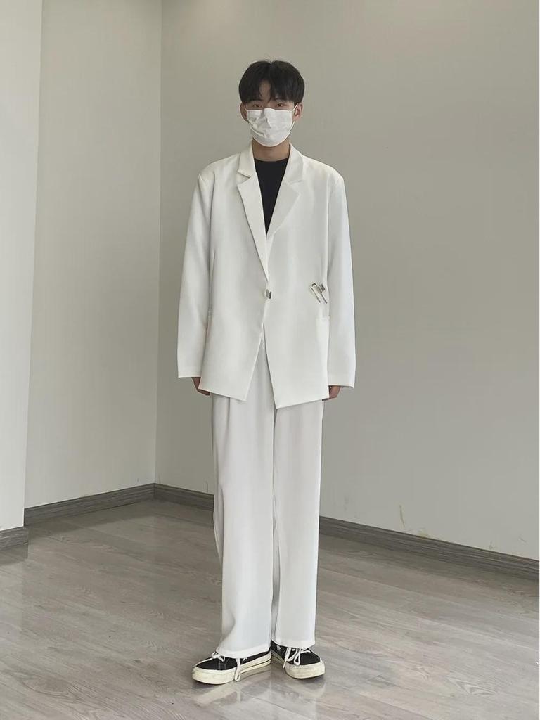 Unisex White Korean Casual Suit Jacket for Autumn/Winter