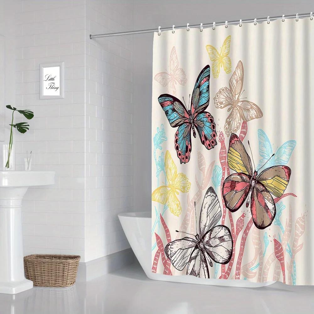 

Vibrant Butterfly Shower Curtain Hd Digital Print Polyester Fabric Waterproof Bathroom Decor With Eyelets Easy Hang Home Hotel W60H190(CM)-1 Pcs