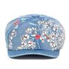 Baskenmütze für Damen, Denim-Druck, floraler achteckiger Hut, bemalter Hut, britischer Forward-Hut, Newsboy-Mütze