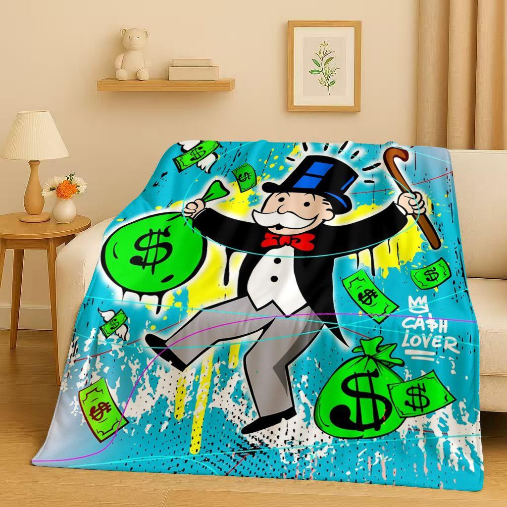 3D Rich Game Monopoly Money Dollar Cartoon Flannel Blanket,Ultra Soft Warm Plush Throw for Home Bedroom Bed Sofa Cover Kids Gift
