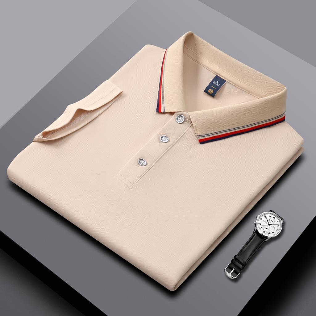 Polos pour Hommes et Femmes Été Nouveau T-shirts à Col Rayé Haute Qualité Couleur d'Assemblage Affaires Couleur Unie Manches Courtes