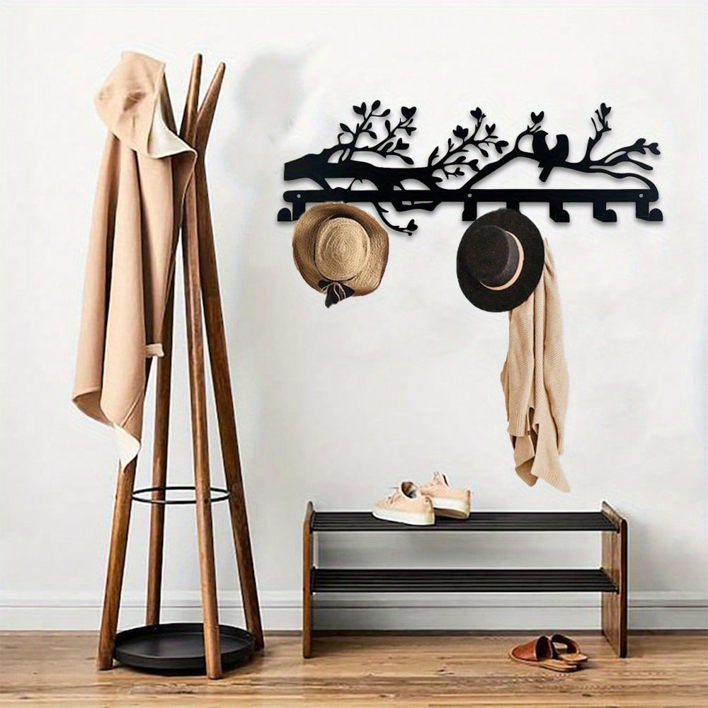 Modern Bird Branch Key Holder Black Metal Wall Hook Easy Install Entryway Decor