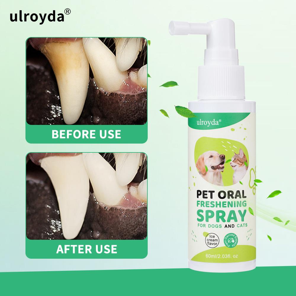 Ulroyda Pet Oral Freshening Spray Ice Cream Flavor Cleans Teeth Freshens Breath Tartar Control for Cats and Dogs