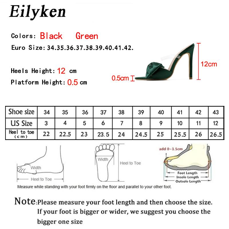 Fashion Eilyken Silk Butterfly-knot Slippers Women Sandals Pointed toe High Heels Mule Slides Party Shoes Zapatillas De Mujer