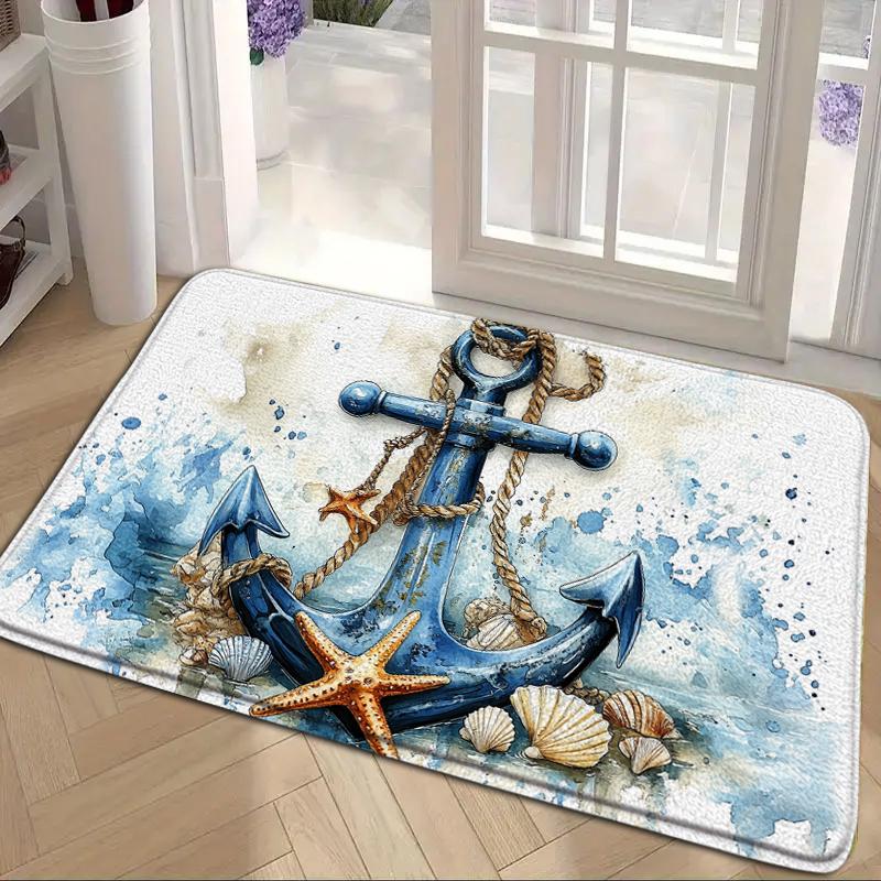 Navigations-Anker-Muster Fußmatte Geeignet für Eingangsbereich Wohnzimmer Schlafzimmer Küche Heimdekoration Teppich Eingangstür-Matte