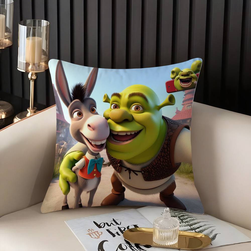 Funny Cartoon S-Shreks Pillow Case Home Dorm Chair Back Short Plush Double-Sided Printing Office Nap Time Cushion Cover
