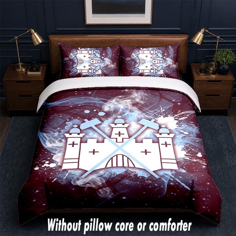 Set Biancheria da Letto West Ham United Football Design 1 Copripiumino + 2 Federe Morbido Traspirante Biancheria da Letto per la Casa