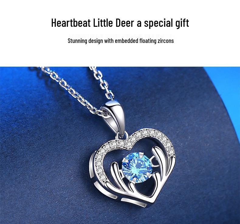 Deer with You Sterling Silver Necklace - Bouncing Heart Pendant, Ideal Gift for Women, Girlfriend's Birthday, or Christmas.