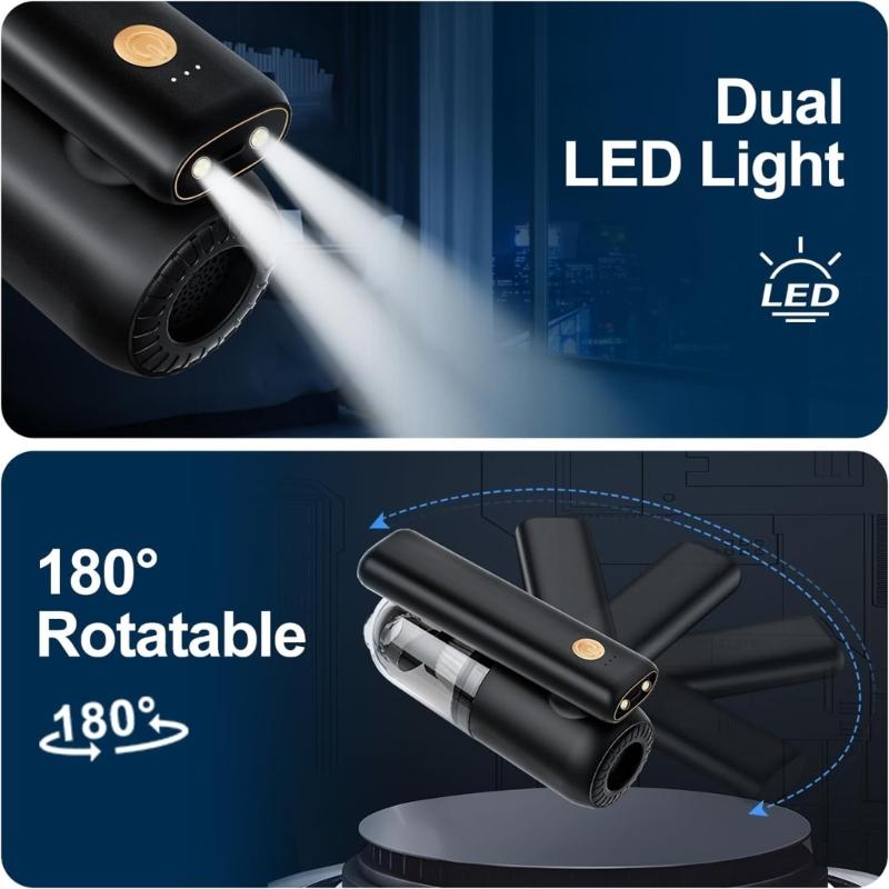 Portable Rechargeable Car Vacuum Cleaner with 2 LED Light Handheld High Speed Motor Dry Wet Electric Dust Cleaning Tool