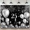 1 Piece Black and Silver 25th Wedding Anniversary Background Elegant Polyester Fiber 25th Anniversary Banner