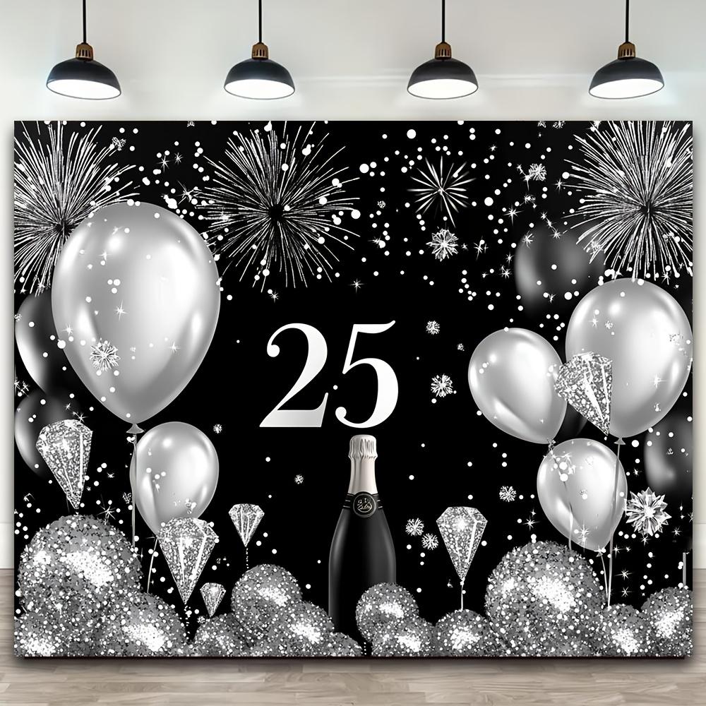 1 piece black and silver 25th wedding anniversary background elegant polyester fiber 25th anniversary banner 100x150cm