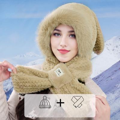 Hat Scarf Plush Hat for Women In Winter New Style Fresh and Sweet Cold Warm Hat Cute Versatile Two Piece Set