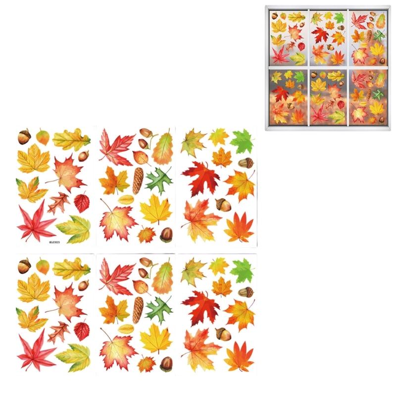 6PCS Fall Window Cling Plastic For Living Room Bedroom Seasonal Decoration