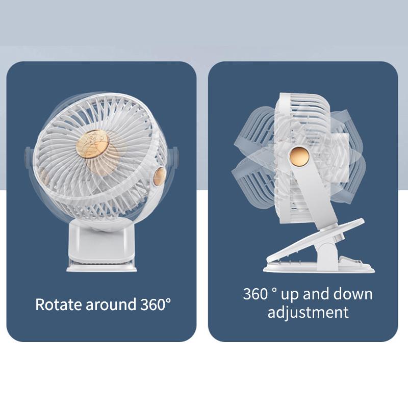 Clip-on Camping Fan 3 Speed Rechargeable Battery Operated Air Circulator Desktop Portable for Tent Office Dorm and Home