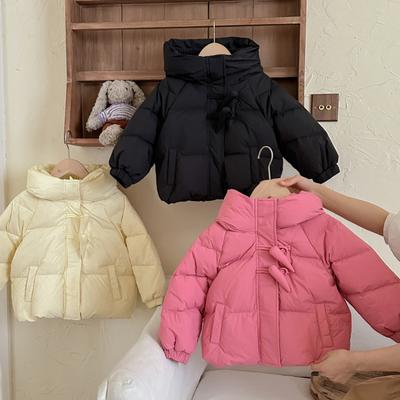 Daunenjacke für Mädchen im koreanischen Stil, Winter, 90er-Jahre, weiße Entendaunen, kurze Croissant-Schnalle, dicke Kapuzenjacke