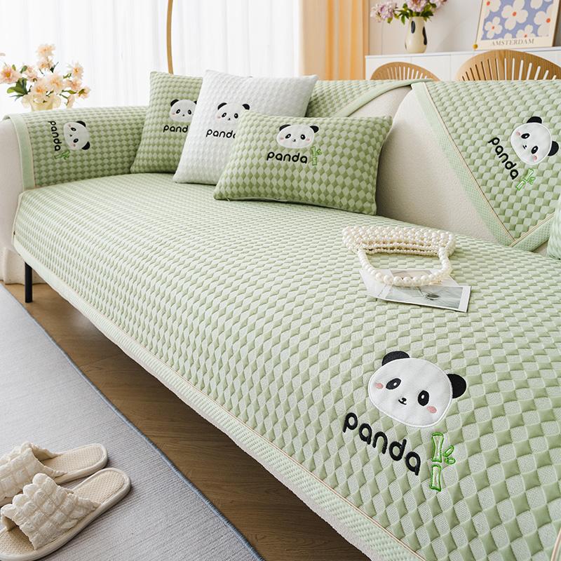 Panda Embroidery Sofa Cushion Cover Seat Cushion  All Seasons Modern Simple Anti-slip Cold Sofa Cover