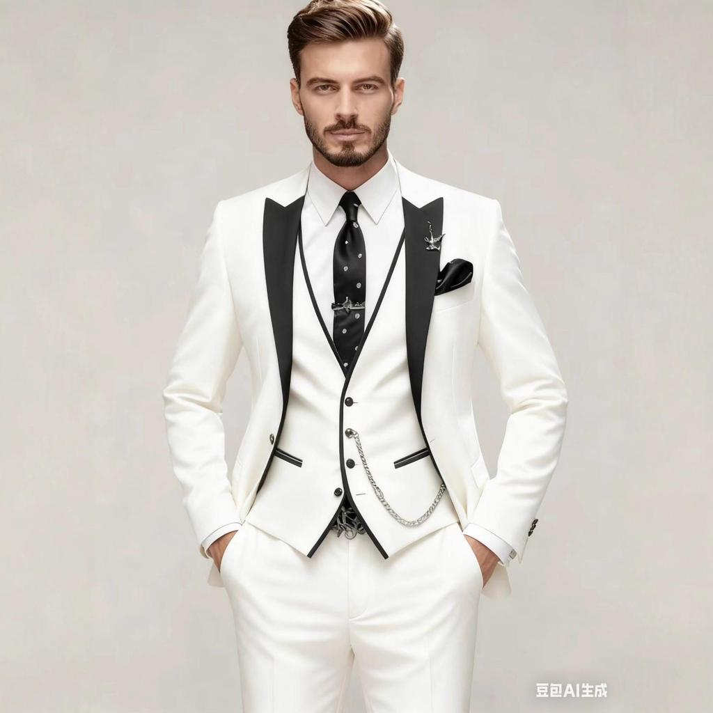 Moda Conjuntos de Terno Masculino de 3 Peças Casuais Tendência Negócios Cor Sólida Gola Lapela Blazer de Botão Único Calças Roupas Masculinas