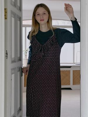 Avang Ethnic Pattern Frill Layered Dress - Wine