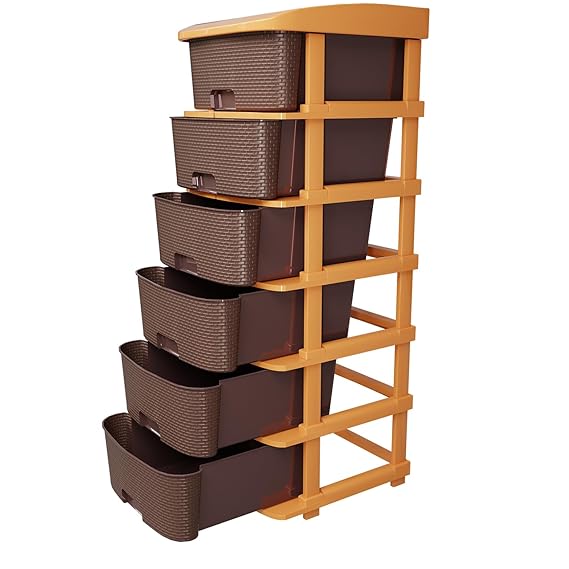 Plastic Modular Drawer Storage Chest Of Drawers Organizer Storage Box, Large Stomo Racks For Multipurpose Anti-slip Shoes Organizers | Brown | 5 Layer