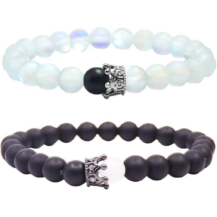 UEUC King&Queen Crown Distance Couple Bracelets His and Her Friendship 8mm Beads Bracelet